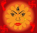 Maa durga face shape and swastik and white background