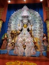 Maa Jagadhatri , one from of Durga , with traditional solar saj, she is sitted on her lion.