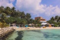 View to the Public Beach in the  Maafushi Kaafu Atoll Island Royalty Free Stock Photo