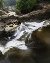 Maak Ngaew Waterfall and movement of flowing water cascades, at sunset, near Pakse,Laos