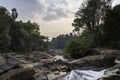 Maak Ngaew Waterfall and movement of flowing water cascades, at sunset, near Pakse,Laos