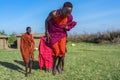 Maasai Mara man showing traditional Maasai jumping dance Royalty Free Stock Photo