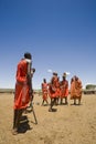 Maasai men jumping in a group dance Royalty Free Stock Photo