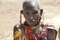 Masai woman with typical ear decoration and traditional beadworks, Tanzania, Africa