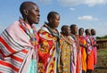 Maasai women together singing ritual songs in traditional dress. Royalty Free Stock Photo