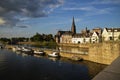 Maastricht, the Dutch city on the river Maas with boats in the h Royalty Free Stock Photo