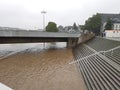 The River Meuse (Maas) bursts its banks in Maastricht and floods the riverside path Royalty Free Stock Photo