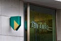 MAASTRICHT, NETHERLANDS - NOVEMBER 10, 2022: ABN AMRO logo on their local bank for Maastricht. ABN AMRO is a dutch bank,