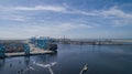 Maasvlakte 2, Rotterdam. Aerial view of container terminal in the harbor MAASVLAKTE, Netherlands. A large containership is