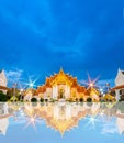 Mable Temple at twilight with reflection of skyline, Bangkok, Thailand Royalty Free Stock Photo