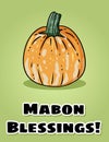 Mabon Blessings fall pagan holiday pumpkin postcard. Autumn harvest celebration greetings flyer