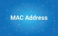 Mac address white text illustration with blue constellation as background Royalty Free Stock Photo