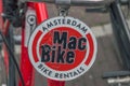 Mac Bike Rental Sign At Amsterdam The Netherlands 2018 Royalty Free Stock Photo