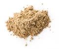 Maca powder on white backgroun, top view