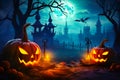 Macabre Jack-o'-Lanterns: Candles Flicker in the Night Mist