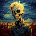 Macabre Zombie Painting Of Frozen Characters In Van Gogh Style