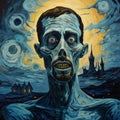 Macabre Zombie Painting Of T From Frozen In Van Gogh\'s Style