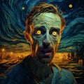 Macabre Zombie Portrait In Van Gogh Style: M From Frozen As A Creepy Undead