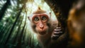 Macaca fuscata Curious monkey in the primeval forest, Realistic AI generated Illustration