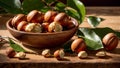 Macadamia nut leaves organic bowl protein table tasty edible healthy snack selection nutrition Royalty Free Stock Photo