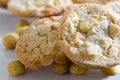 Macadamia nut and white chocolate cookies. Royalty Free Stock Photo