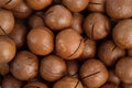 Macadamia nuts texture. Food background, top view. Royalty Free Stock Photo