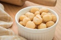 Macadamia nuts in white bowl Royalty Free Stock Photo