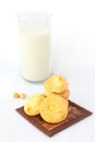 Macadamia and white chocolate cookies and a glass of milk