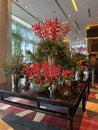 Macao Grand Hyatt Hotel Front Desk Reception Lobby Macau Christmas Season Flower Arrangement Nature Plants Festive Decorations