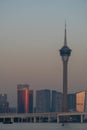 Macao tower is under the sunset. Royalty Free Stock Photo