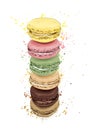 Macaron tower illustration with watercolour splashes Royalty Free Stock Photo