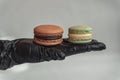 Macaron cake of different colors of large size in a beautiful layout