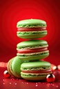 Macaron cookies stack. Christmas dessert. Ai generative