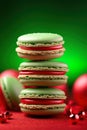 Macaron cookies stack. Christmas dessert. Ai generative