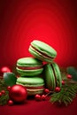 Macaron cookies stack. Christmas dessert. Ai generative