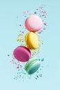 Macaron Dessert. Colorful Macaroons Flying Royalty Free Stock Photo