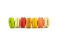 Macaron desserts of various colors and flavors are delicious and beautiful. Place it vertically and see the ingredients on the