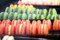 Macaron multicolor french confectionery in a tea shop window Royalty Free Stock Photo