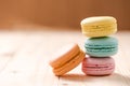 Macaron in plate on wood table