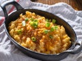 Macaroni and cheese baked in cast iron skillet