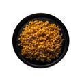 Macaroni And Cheese On A Black Abstraction Round Plate On Isolated Transparent Background U.S. Dish. Generative AI