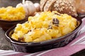 Macaroni with cheese, chicken and mushrooms