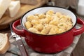 Macaroni and cheese in a red bowl Royalty Free Stock Photo