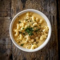 macaroni cheese on a rustic wooden table
