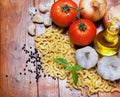 Macaroni ingredients on wood Royalty Free Stock Photo