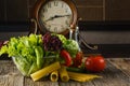 Macaroni ingredients on wood Royalty Free Stock Photo