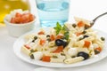 Macaroni mozzarella olives capers tomatoes salad Royalty Free Stock Photo