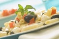 Macaroni mozzarella olives capers tomatoes salad Royalty Free Stock Photo