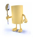 Macaroni pasta with arms, legs and spoon on hand