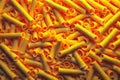 Macaroni pasta background. Top view. Close-up. generative ai Royalty Free Stock Photo